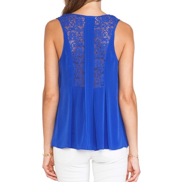 Rebecca Taylor Silk Lace Back Tank in Royal - Picture 3 of 11